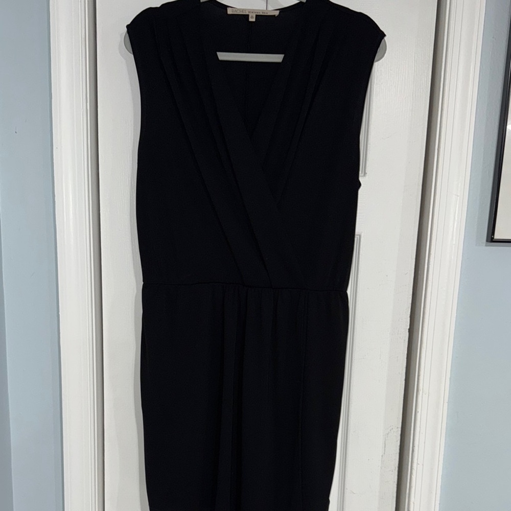 Rachel Zoe Black Ruched Wrap Midi Dress